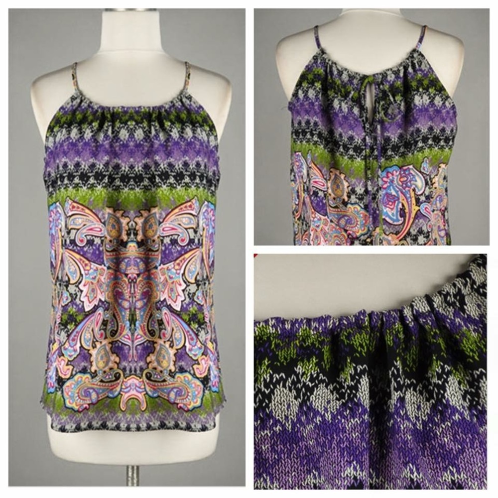 🆕💜 unique pattern, tie back closure top
